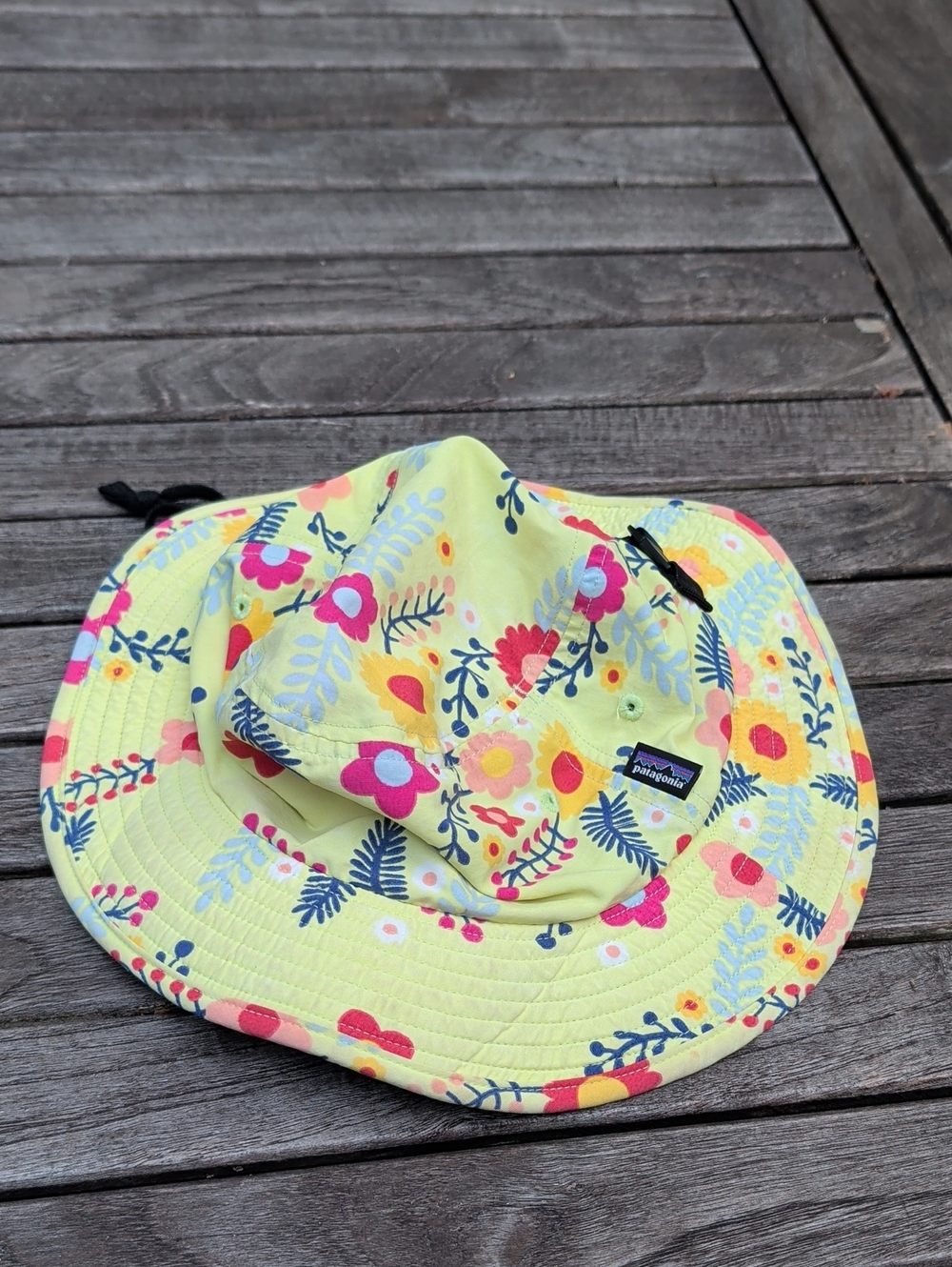 Patagonia Kids Floral Yellow Sun Hat with Adjustable Chin Strap